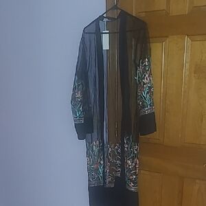 Black Sheer Embroidered Kimono Wrap - Women's Scarf & Wrap
